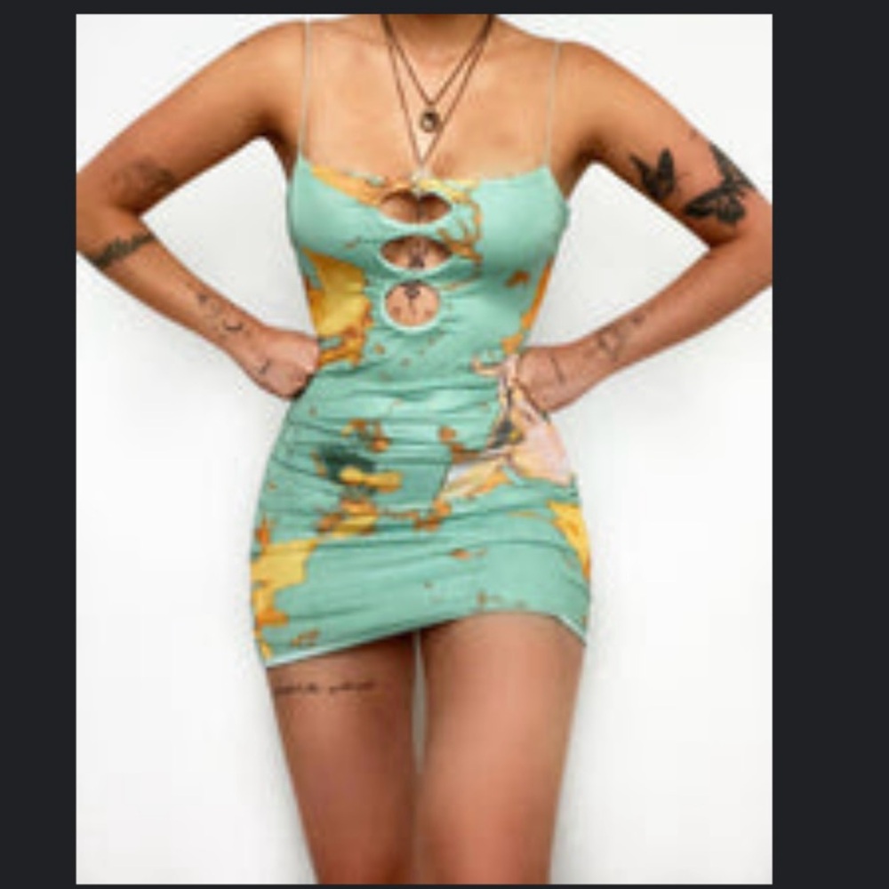 Never-Worn World Map Cutout, Mini Dress